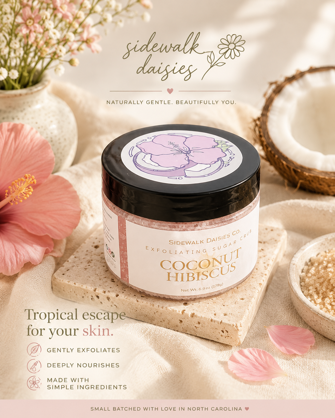Exfoliating Sugar Scrub - Coconut Hibiscus Scented